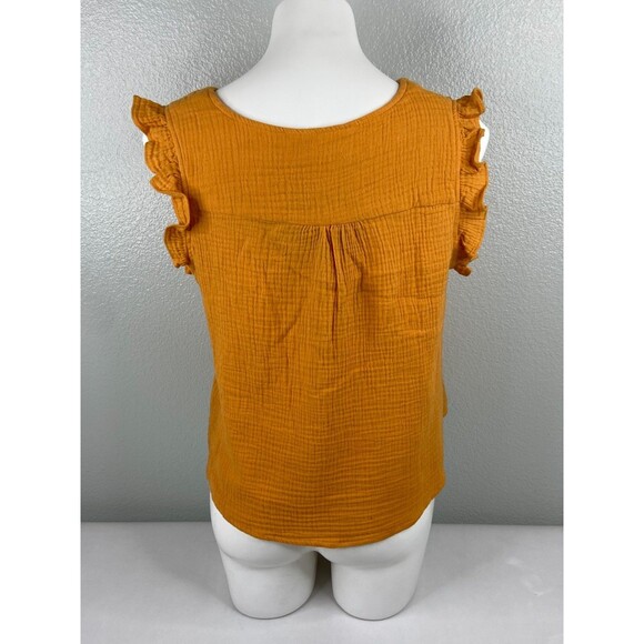 New In Collection Women Cropped Top Orange Ruffle Cap Sleeve Button Front NWT - Picture 5 of 9